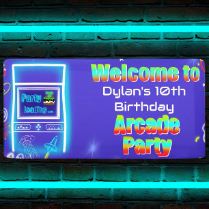 Banderoles Bienvenue À Retro Arcade Power Up Gaming Anniversa