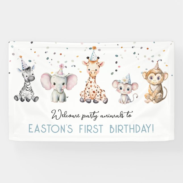 Banderoles Bienvenue animaux de fête safari garçon anniversai (Horizontal)