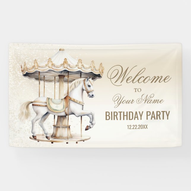 Banderoles Bienvenue Anniversaire Fête Joyeux Go Round Circus (Horizontal)