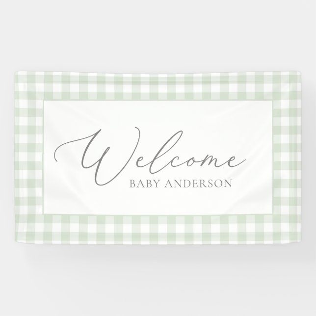 Banderoles Bienvenue au Baby shower de En vichy Sage Green (Horizontal)