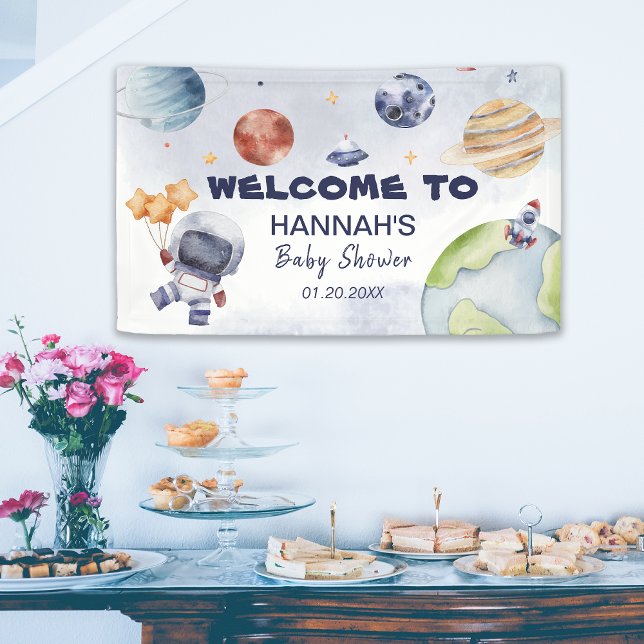 Banderoles Bienvenue au Baby shower des astronautes de l'espa (Astronaut Outer Space Boy Baby Shower Welcome Banner)