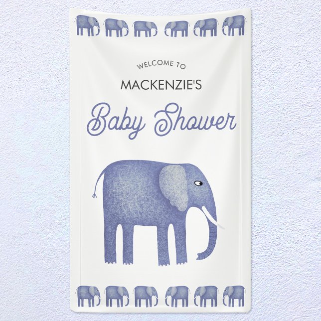 Banderoles Bienvenue au Baby shower éléphant (Blue elephant baby shower welcome banner)