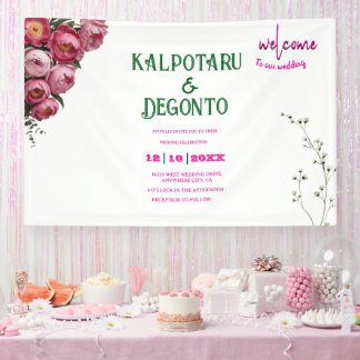 Banderoles Bienvenue au mariage floral rose élégant