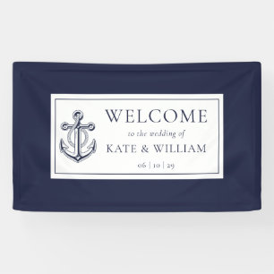 Banderoles Bienvenue au mariage nautique à l'ancre bleu marin