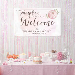 Banderoles Bienvenue Baby shower d'automne rose petit Citroui