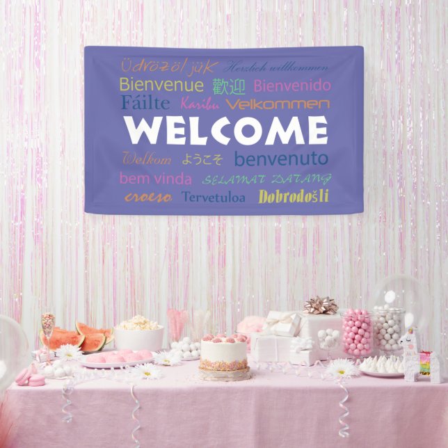 Banderoles Bienvenue Beaucoup de langues Typographie Périwink (Fête)