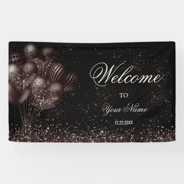Banderoles Bienvenue Black Parties scintillant Balloons Fête  (Horizontal)