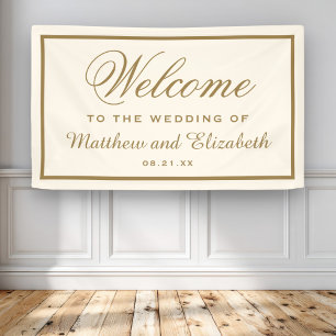 Banderoles Bienvenue élégante au mariage crème et or