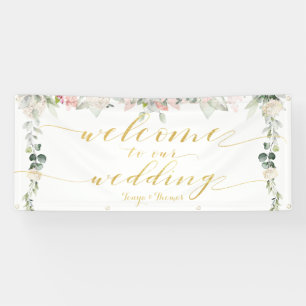Banderoles Bienvenue en calligraphie dorée Fancy Blush Blooms
