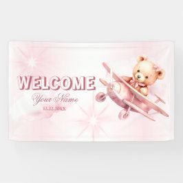 Banderoles Bienvenue fille mignonne bébé ours pilote avion ro