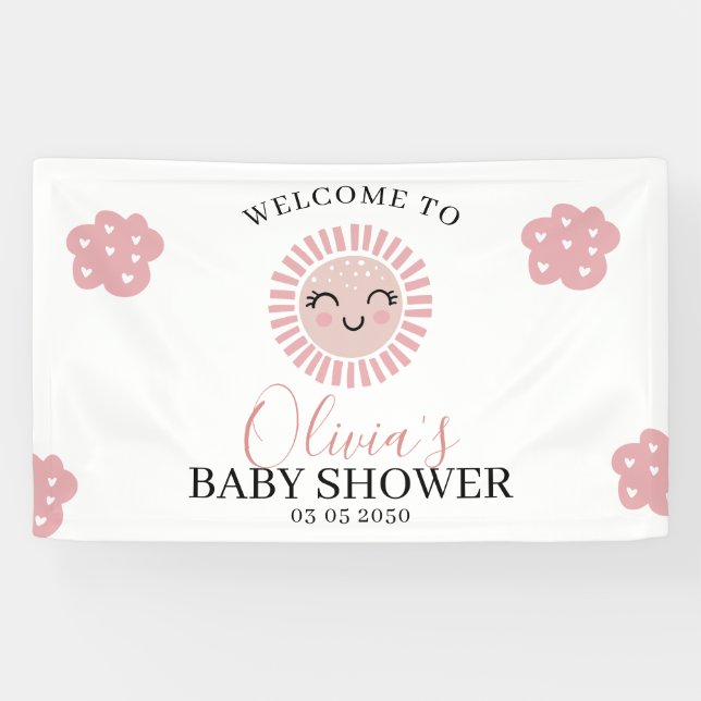 Banderoles Bienvenue Fille Sunshine Baby Shower Rose  (Horizontal)
