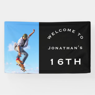 Banderoles Bienvenue Homme 16e fête d'anniversaire photo noir