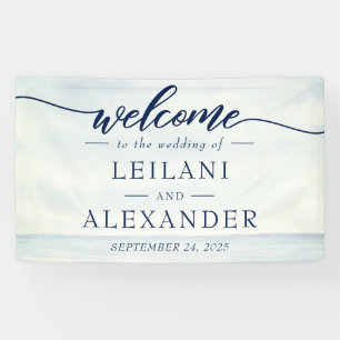 Banderoles Bienvenue Mariage d'aquarelle marine