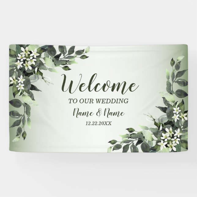 Banderoles Bienvenue Mariage Fête de la verdure Feuilles flor (Horizontal)