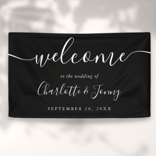 Banderoles Bienvenue Mariage Script Noir Et Blanc