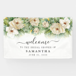 Banderoles Bienvenue Nom Magnolia Blanc Floral de la Mariée