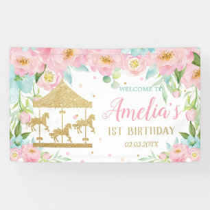 Banderoles Bienvenue pour le 1er anniversaire Pink Mint Flora