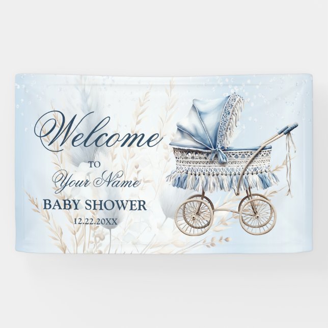 Banderoles Bienvenue Poussette Mignonne Bleue Florale Belle F (Horizontal)
