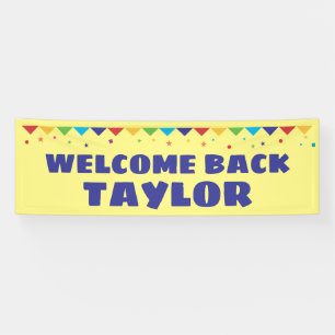 Banderoles Bienvenue Retour avec nom et confetti stream