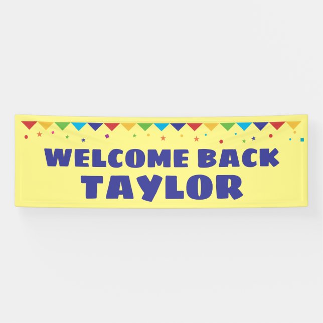 Banderoles Bienvenue Retour avec nom et confetti stream (Horizontal)