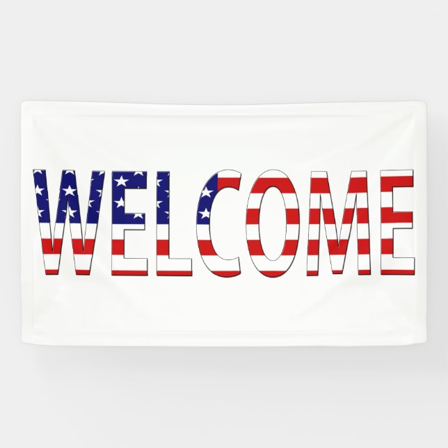 Banderoles Bienvenue superposé sur le drapeau américain (h) b (Horizontal)