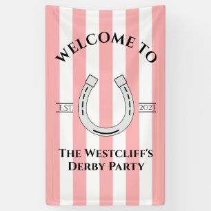 Banderoles Bienvenue sur Derby Party Rayure Rose Fer à Cheval