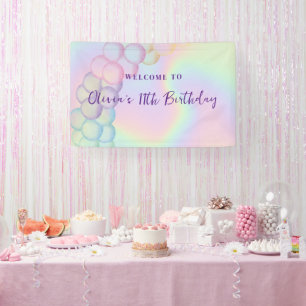 Banderoles Bienvenue sur l'arche de ballons iridescents paste