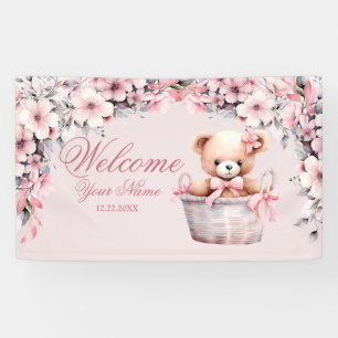Banderoles Bienvenue Teddy Bear Baby Girl Rose Flowers Party