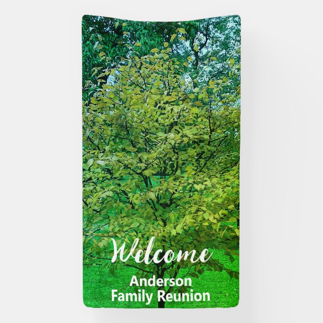 Banderoles Bienvenue White and Green Family Name Tree Reunion (Verticale)