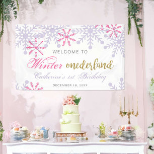 Banderoles Bienvenue Winter Onederland 1er Anniversaire rose
