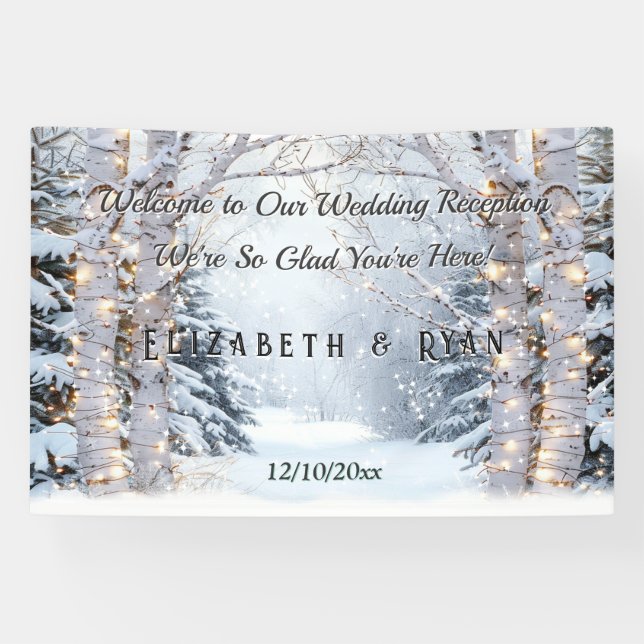 Banderoles Birch Trees Pine Trees Winter Wonderland Mariage (Horizontal)