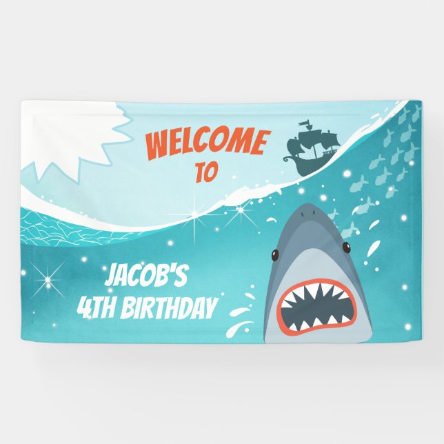 Banderoles Birthday Banner Pool party garçon Ocean Splish (Horizontal)