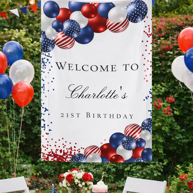Banderoles Birthday patriotic red white blue balloons welcome (Créateur téléchargé)
