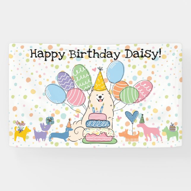 Banderoles Biscuit Samoyed Chien fête d'anniversaire (Horizontal)