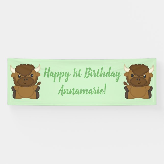 Banderoles Bison Buffalo fête d'anniversaire Vert (Horizontal)