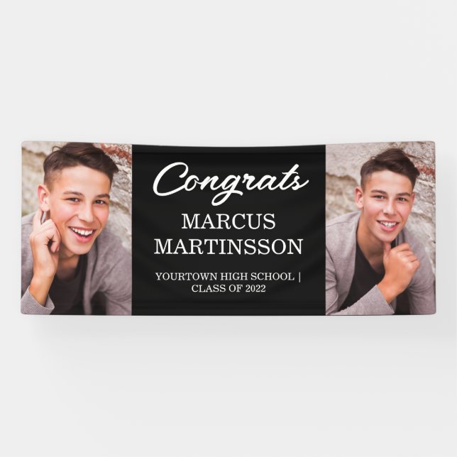 Banderoles Black 2 Photo Congrats Moderne Graduation (Horizontal)