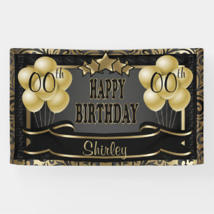 Banderoles Black and Gold Abstrait Joyeux anniversaire