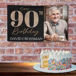 Banderoles Black and Gold Glitter Numeral 90th Birthday 