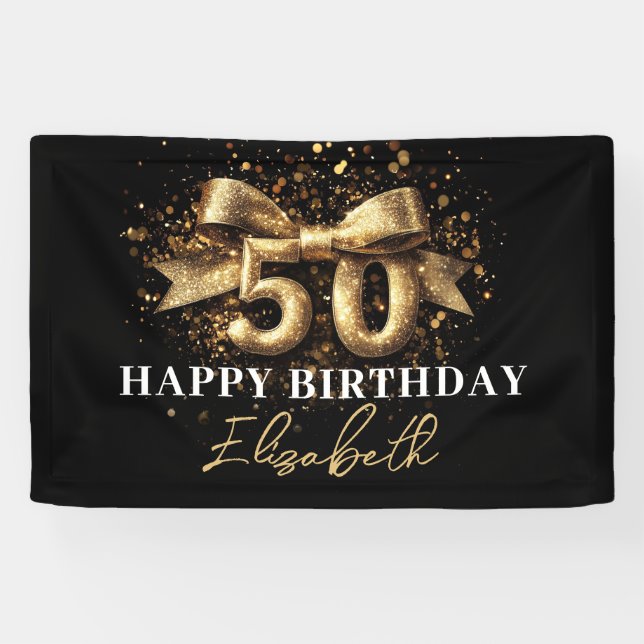 Banderoles Black and Gold Parties scintillant 50 Bonne fête d (Horizontal)