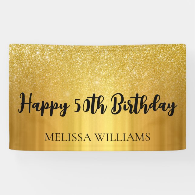 Banderoles Black and Gold Parties scintillant Joyeux 50e anni (Horizontal)