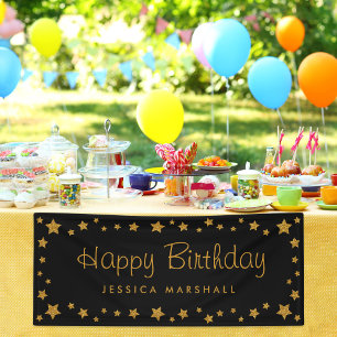 Banderoles Black and Gold Stars Joyeux anniversaire