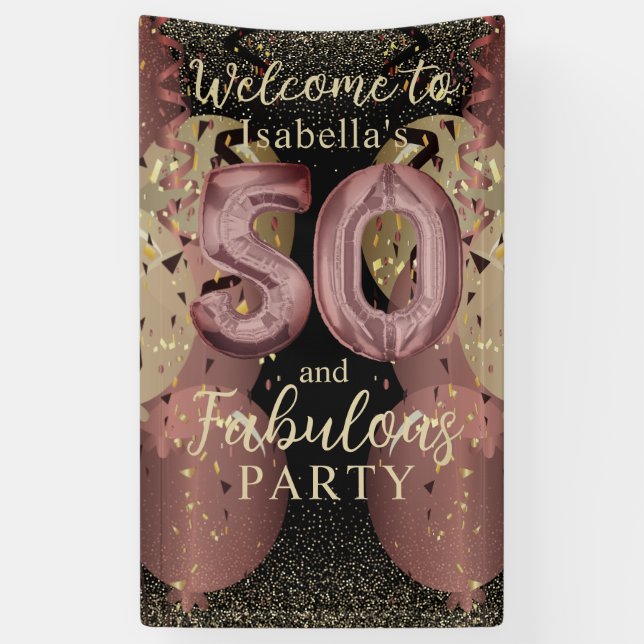 Banderoles Black and Rose Gold Parties scintillant 50e annive (Vertical)