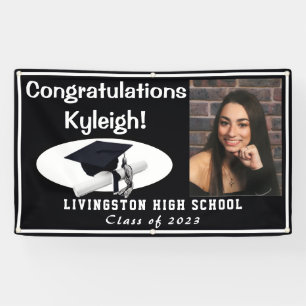 Banderoles Black avec accents blancs Vinyl Graduation Photo