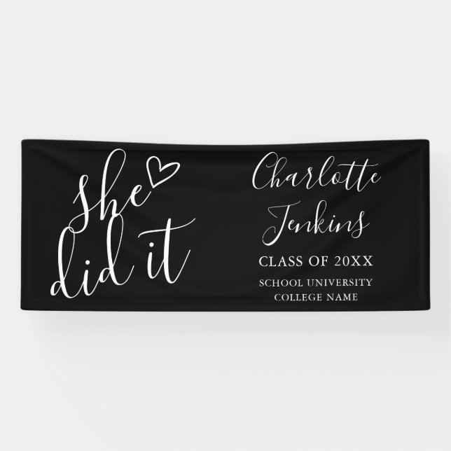 Banderoles Black Elle L'A Fait Script Coeur Graduation Party (Horizontal)