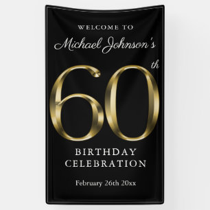 Banderoles Black Gold 60th Birthday Party Élégant Bienvenue