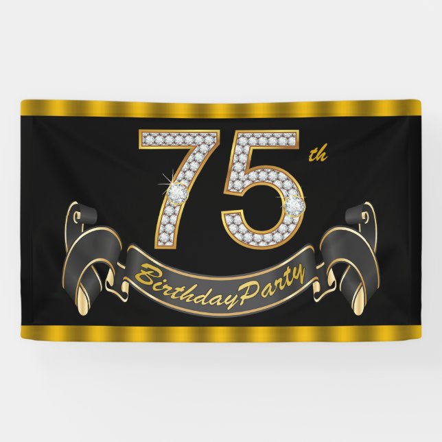 Banderoles Black Gold 75e fête d'anniversaire (Horizontal)
