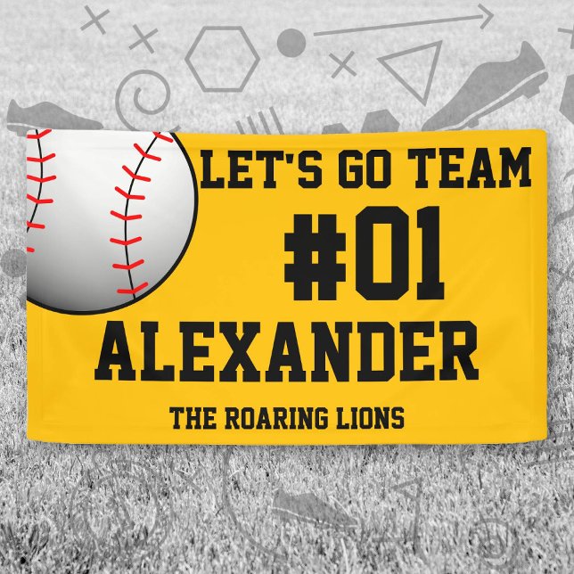 Banderoles Black Gold Baseball Team Spirit (Black and Gold Baseball Let's Go Team Banner. Celebrate your high school or college athlete.)