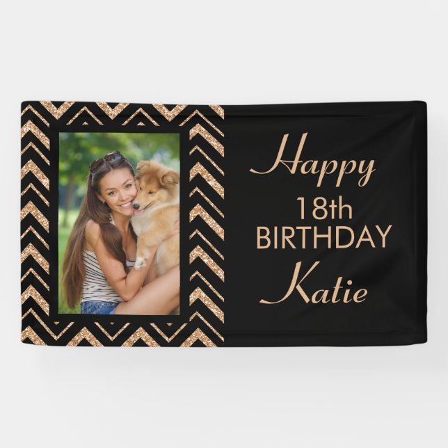 Banderoles Black Gold Chevron 18e anniversaire de la fête Pho (Horizontal)