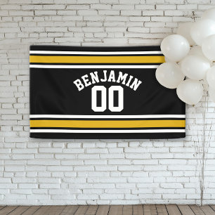 Banderoles Black Gold Football Jersey Nom personnalisé Numéro