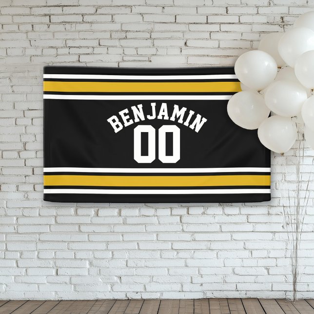 Banderoles Black Gold Football Jersey Nom personnalisé Numéro (Custom Birthday Banner)